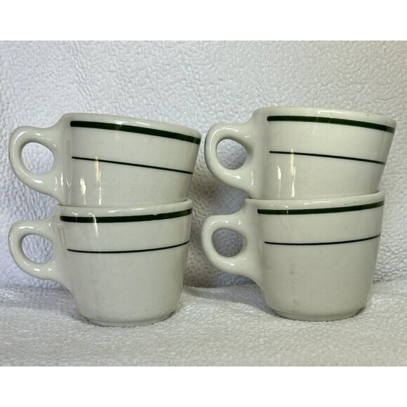 Rare Find ALLEGENEY 2 Green Stripes Buffalo China set Of 4 Vintage 1960s VGUC